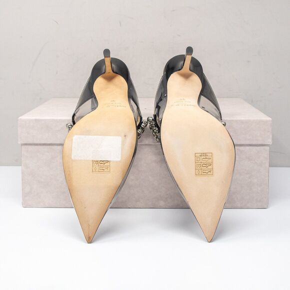 Jimmy Choo Bing 100, Size 36 (6 US) Black Patent Leather Crystal Strap Heels - Picture 4 of 8